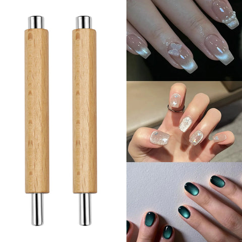 Cat Eye Magnet for Nails Wooden Anti-Fall Handle Double-Ended Cylindrical Magnet Double-Headed Cat Eye Magnetic Stick