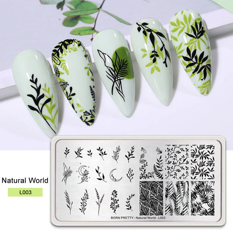 BORN PRETTY Stamping Templates Nail Art Stamping Plate Natural World L003 Flower Leaves Theme Nail Image Plates Nail Manicuring DIY Printing Tools