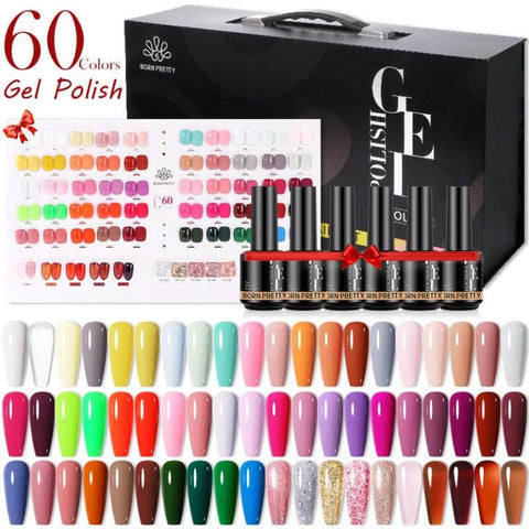 BORN PRETTY 60 Colors Gel Nail Polish Set With 6Pcs Functional Gel with shade card Varnish Semi-permanent Soak Off UV LED Gel for Salon Design