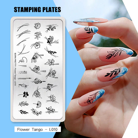 BORN PRETTY Line Flower Leaves Pattern Stamping Plate Flower Tango L010 Image Printing Template Stainless Steel Nail Design Stamp Tool