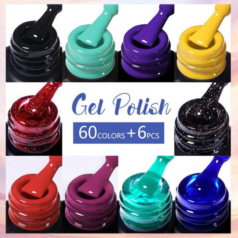 Born Pretty 60 colors gel nail polish set with 6 pcs functional gels Soak off UV LED gel for salon design and Manicure