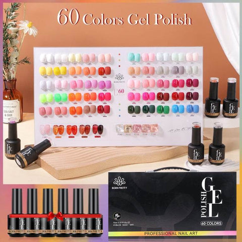 BORN PRETTY 60 Colors Gel Nail Polish Set With 6Pcs Functional Gel with shade card Varnish Semi-permanent Soak Off UV LED Gel for Salon Design